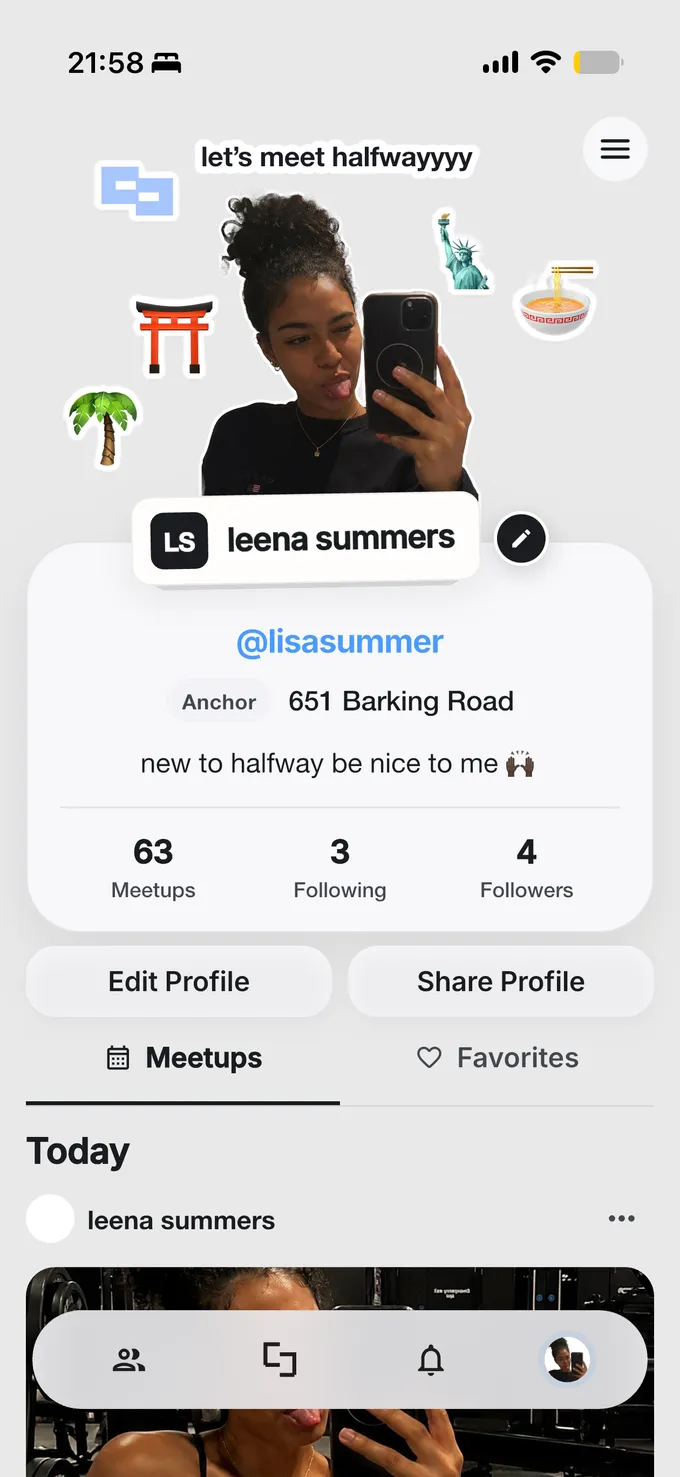 A personalized Halfway profile
